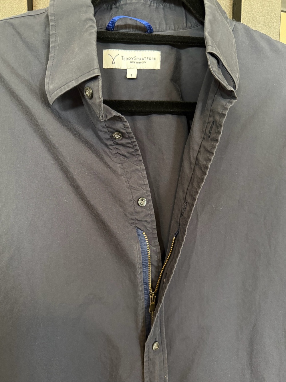 Teddy Stratford Zip Fit Shirt Men’s S Size 1 Navy Blue Cotton Button Down - Picture 2 of 7